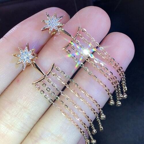 AAA zircon diamonds stars tassel dangle drop earrings for women rose white gold silver color jewelry bijoux party gift accessory