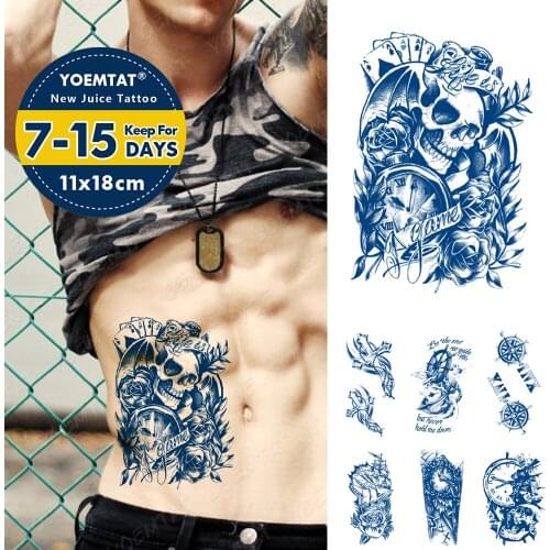 Juice Ink Lasting Waterproof Tattoo Sticker Clock Skull Anchor Compass Flash Full Tattoos Body Art Female Fake Tatto Men Women