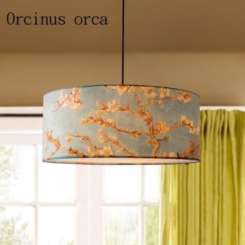Mediterranean idyllic Van Gogh painting chandeliers living room bedroom restaurant round minimalist blue fabric chandeliers