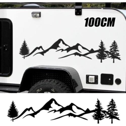 Popular New 1pc For SUV RV Camper Offroad 100cm Black/White Tree Mountain Car Decor PET Reflective Forest Car Sticker
