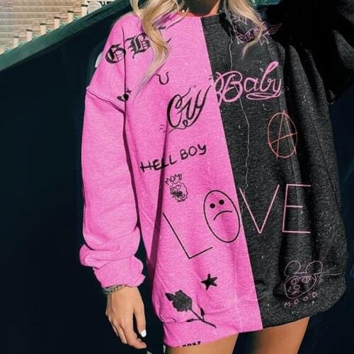 Hip Hop Oversized Sweatshirt Women Black Pink Matching Letter Print Long Sleeve Pullover Vintage Girls Fashion Tops 2020 Autumn
