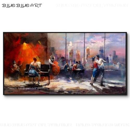 Unique Art Design Hand-painted Impressionist Skyscraper View Landscape Oil Painting Playing Music Party on Skyline Oil Painting