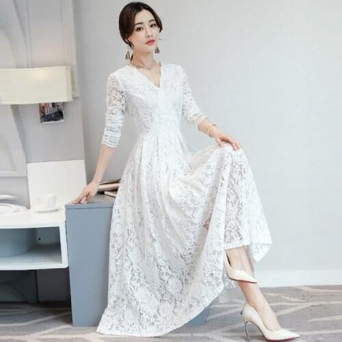 Vintage Boho Lace Maxi Dress for Women Clothes 2020 Sexy Korean Elegant Black Pink Women Dress Ladies Dresses Vestidos MY3042