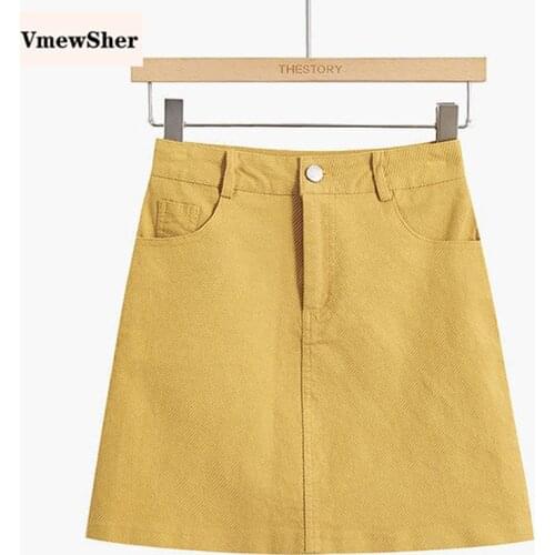 VmewSher New Vintage Women Denim Skirt Mini High Waist Slim a Line Lady Elegant Short Jean Skirts Casual Basic Solid Streetwear