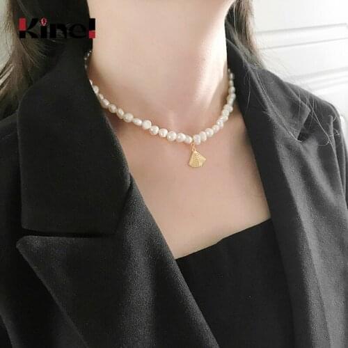 Kinel Real Pure 925 Sterling Silver Sector Pendant Necklace For Women White Natural Freshwater Baroque Pearl Jewelry