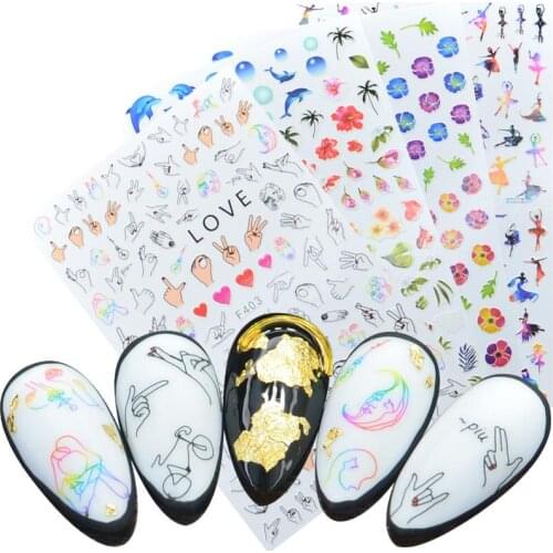Nail Sticker 3D Nails Slider Decals Gesture Love Design Nail Art Decoration Manicure Adhesive Foil Wraps Pegatinas