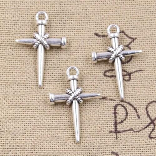 15pcs Charms Nail Cross 25x16mm Antique Silver Color Pendants Making DIY Handmade Tibetan Finding Jewelry