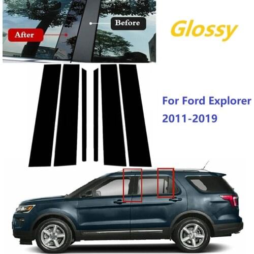 6PCS Gloss Black Polished Pillar Posts Fit For Ford Explorer 2011-2019 Window Trim Cover BC Column Sticker