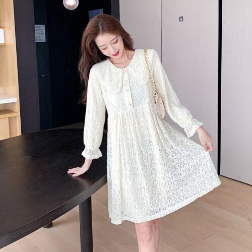 8102# Maternity Clothes Spring Autumn Lace Patchwork Loose Stylish Dress for Pregnant Women Pregnancy Clothes