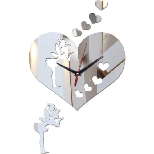 New arrival heart girl clocks diy Acrylic watch 3d modern home decor wall stickers living room clock mirror