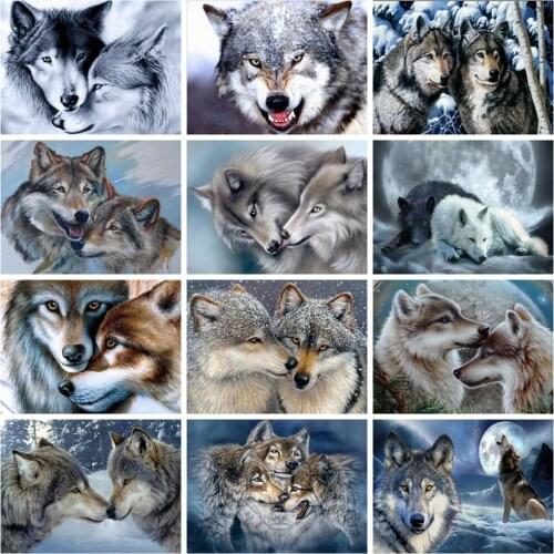HUACAN Diamond Art Painting Mosaic Wolf Full Square/round Diamond Embroidery Cross Stitch Animal Home Decor