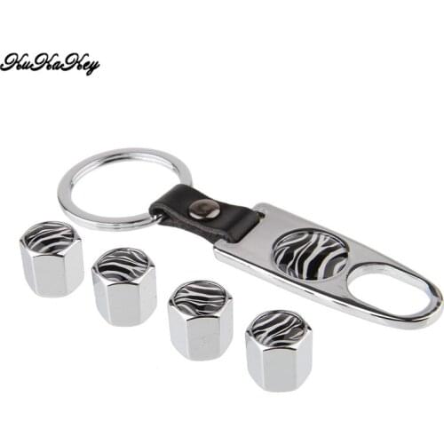 Car Key Chain Ring with 4pcs Zebra Pattern Car Tire Valve Caps Motorcycle Bicycle Tire Wheel Air Valve Cap for BMW e46 328i X3