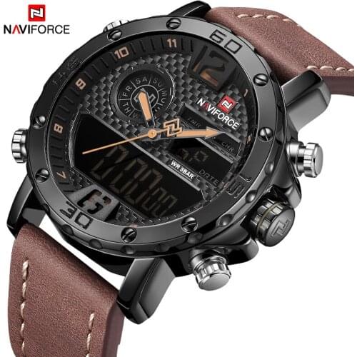 NAVIFORCE Top Fashion Luxury Brand Watches For Mens LED Digital Leather Sports Man Clock Military Water Resistance Male Watch