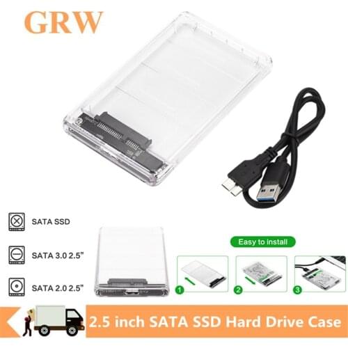 Grwibeou USB 3.0 HDD Case Enclosure 2.5 Inch Serial Port SATA SSD Hard Drive Cases Support 2 TB Transparent Mobile External HDD