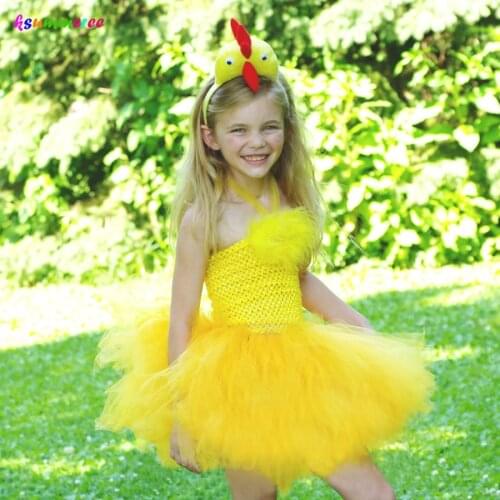 Kids Halloween Chicken Costume Outfit 1Set Children Tutu Dress Baby Girls Birthday Party Dress Girls Animal Fancy Dress Up