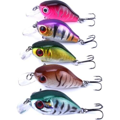 HiUmi 5 pieces of 5.5 cm 8 g hard plastic crank bait 3D fisheye minnow bait with tweeter hook in the tackle box