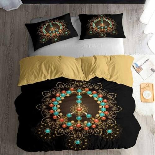 HELENGILI 3D Bedding Set Peace Hippie Print Duvet cover set lifelike bedclothes with pillowcase bed set home Textiles #2-06