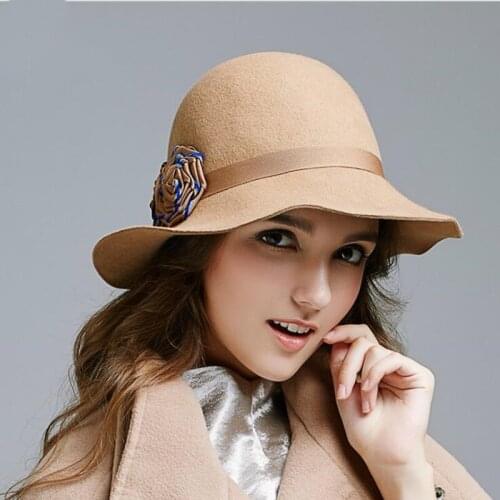 Brief British Fedoras Hat Woolen Wool Elegant Vintage Ladies Hats Korean Fashion Autumn Winter Cap Women Warm Retro Caps H6755