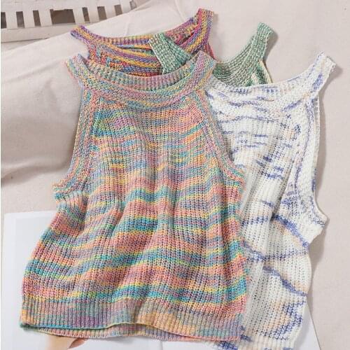 Heliar Women Crop Tops Knitted Tank Tops Women Colorful Cute Sleeveless O-Neck Women Tank Tops Y2K Tops For Women Summer