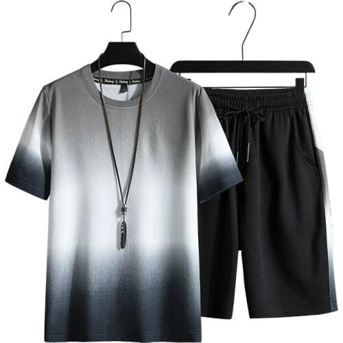 Summer Tracksuit Men Jogger Sets Short Sleeve Men Sweat Suit Male Elastic Waist Shorts Sets Shorts + Short Sleeve T Shirt