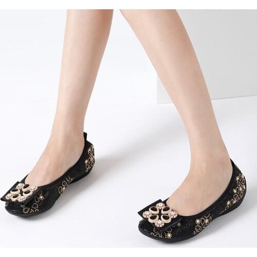 Top Sale Italian Flats for Ladies Girls Female Flat Shoes with Rhinestone Decoration Bling Bling Sequin Plus Size Roll Up Shoes