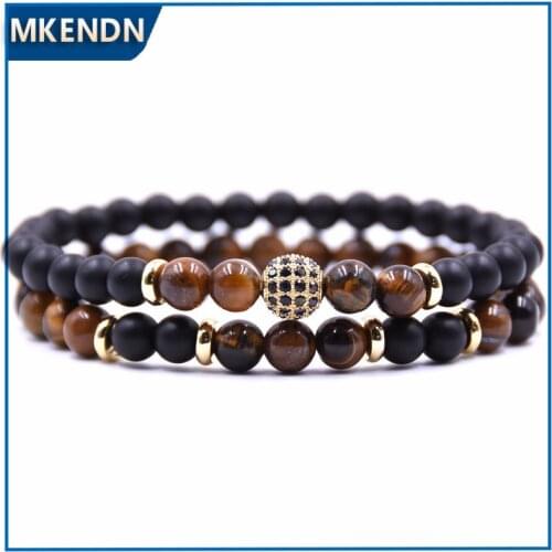 MKENDN 2Pcs/Set Brand New Fashion Pave CZ Men Bracelet 6mm Stone Beads With Hematite Bead Diy Charm Bracelet For Women Jewelry