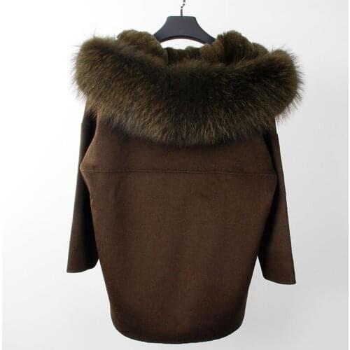 2021 New Winter Parka Wool Cashmere Coat Women Fur Jacket Overcoat Collar Hooded Rex Rabbit Fur liner Top Quality