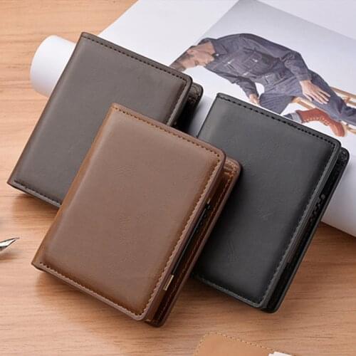 New Mens Short Wallet Automatic Pop-up Aluminum Alloy Card Case Anti-theft Brush Anti-magnetic Card Holder Wallet K3207