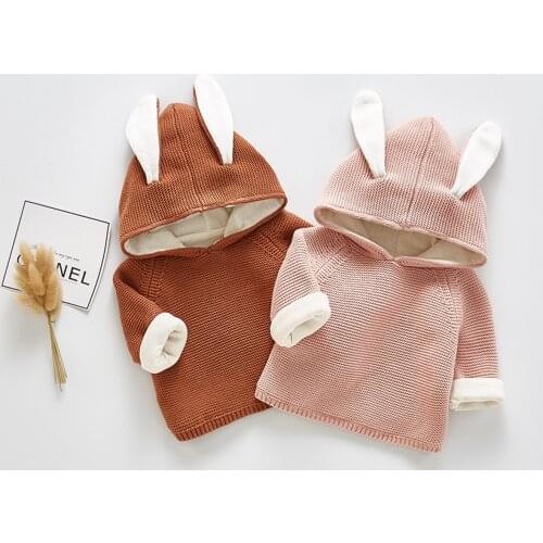 Baby Girls Clothes Infant Clothing Toddler Kid Baby Boys 3D Rabbit Ear Tops Velvet Sweaters Newborn Children Clothes 0-2 Years
