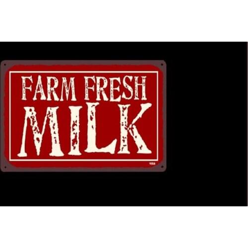 TIN SIGN Farm Fresh Milk Red Rustic Wall Decor