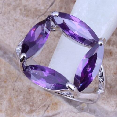Distinctive Purple Cubic Zirconia Silver Plated Ring Size 6 / 7 / 8 / 9 R0218