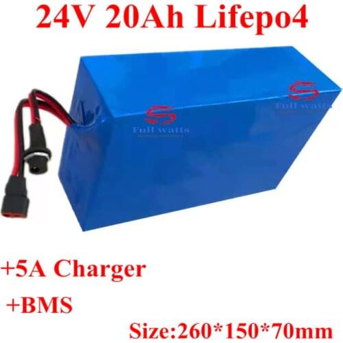 Rechargeable 24v 20ah lifepo4 lithium battery with bms 8S for electric bicycle travel scooter Childrens toy car +5A charger