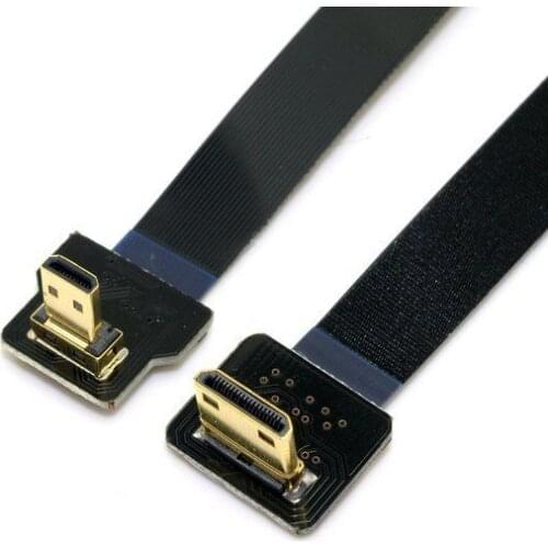 90 Degree Up Angled FPV Micro HDMI Male to Mini HDMI Ribbon FPC Flat Cable 30cm