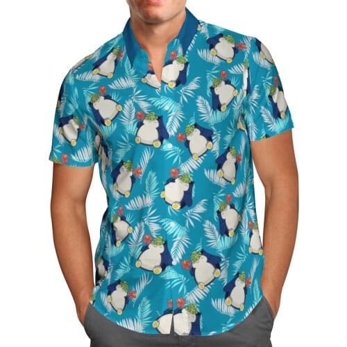 Blue Anime 3D Beach Hawaiian 2021 Summer Kawaii Shirt Short Sleeve Shirt Streetwear Oversized 5XL Camisa Social Chemise Homme