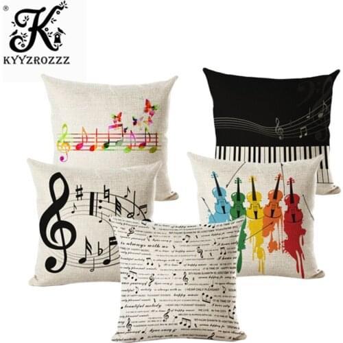 Retro Note Cushion Cover Cotton Linen Creative Vintage Musical Notes Decorative Pillowcase Piano Pillow Case For Sofa Cover