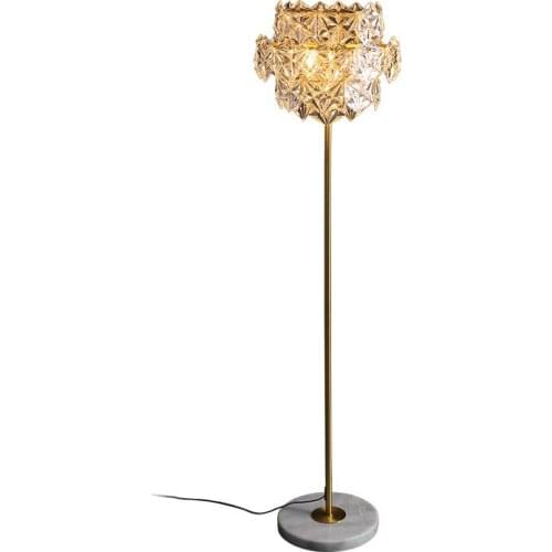 American Luxury Copper Body Glass Shade Floor Lamp Living Room Decoration Bedroom Standing Light Study Romanticism LED Fixtures
