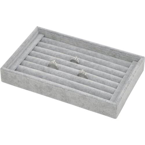 Grey Stackable Small Velvet 7 Slots Ring Insert Cufflinks Earrings Trays Showcase Display Jewelry Storage Organizer