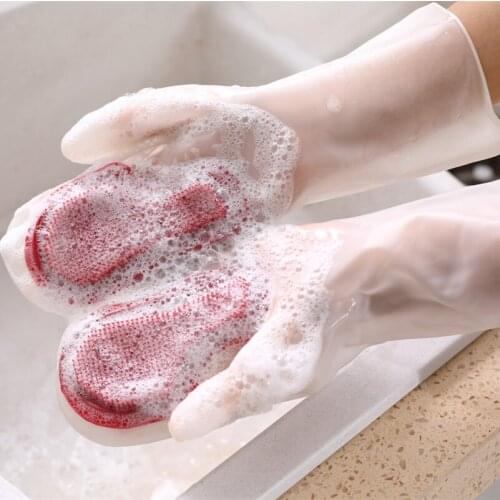 Magic Silicone Dishwashing Scrubber Dish Washing Sponge Rubber Scrub Gloves Kitchen Cleaning 1 Pair