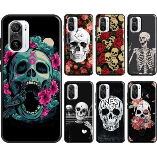 Skeleton bones horrible Flower Skull For POCO X3 M3 F1 F2 Pro Case For Xiaomi Mi 11 8 9 9T 10T Pro A1 A2 Mi Note 10 Lite Cover