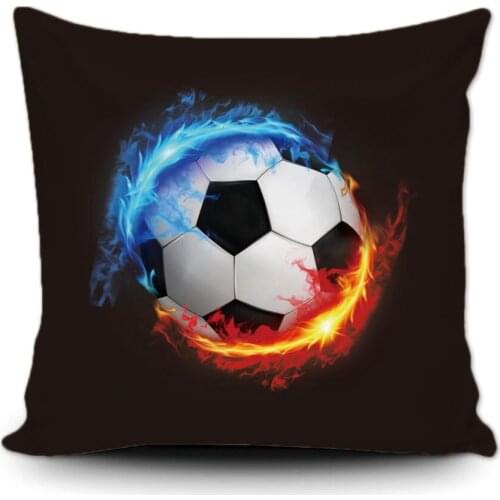 Sport Theme Soccer Ball Throw Pillow Cover with Flame Decor Home Canvas Pillow Case 18x18 Inch
