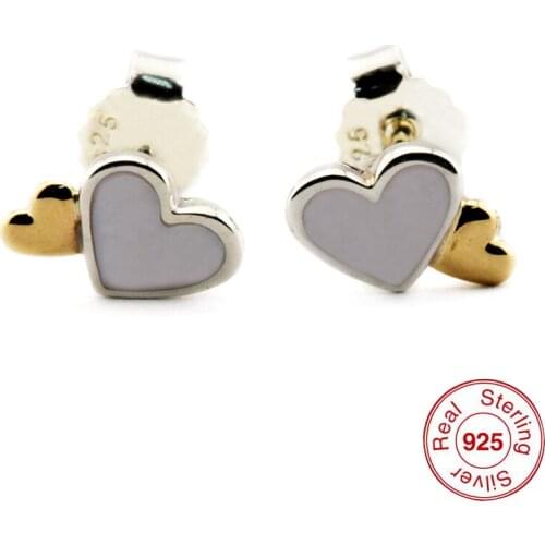 Luminous Hearts Stud Earrings with Mother Of Pearl 100% 925 Sterling Silver Jewelry Free Shipping