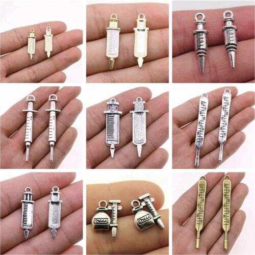 Vintage 4pcs Medical Syringe Thermometer Charms Pendants For Bracelet Findings Jewelry Accessories