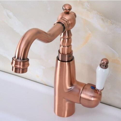 Vintage Retro Antique Red Copper Brass Kitchen Wet Bar Bathroom Vessel Sink Faucet Single Hole Swivel Spout Mixer Tap anf631