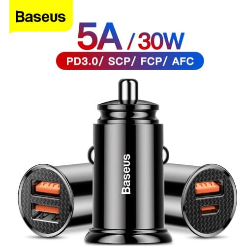 Baseus Dual USB Car Charger 5A Fast Charing 2 Port 12-24V Cigarette Socket Lighter Car USBC Charger for iPhone 12 Power Adapter