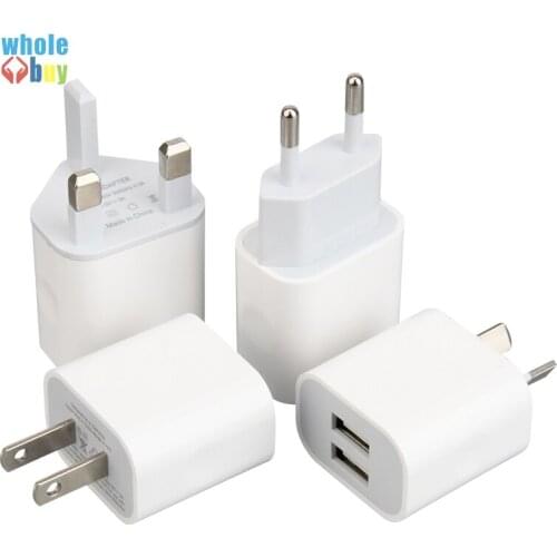 100pcs New White 2 Ports 2USB Dual USB Cell Phone Charger 5V 2A EU US AU UK Plug Wall Power Adapter for IPhone Samsung Genuine