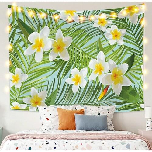 Yellow Little Flower with Leaves Tapestry Vintage Exotic Summer Plant Nature Frame for Bedroom Photography Wall Decor