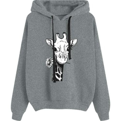 2021 New Womens Casual Blouse Full Sleeve Giraffe Prints Sweatshirt Tops Hoodies Pullover Comfy Daily Warm Blouse Free Shipping