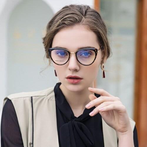 49581 Cat Eye Plastic Titanium Glasses Frame Anti-Blue Light Womens Optical Fashion Computer Eyeglasses