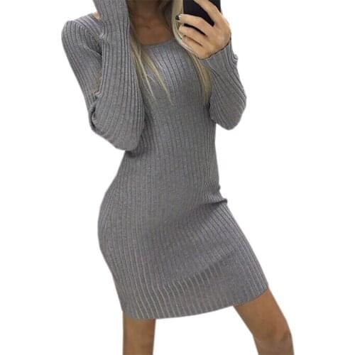 Women Knitted bodycon mini Dress Long Sleeve Crew Neck Pure Color Vestidos 2021 spring autumn Fashion Skinny Dresses For Woman