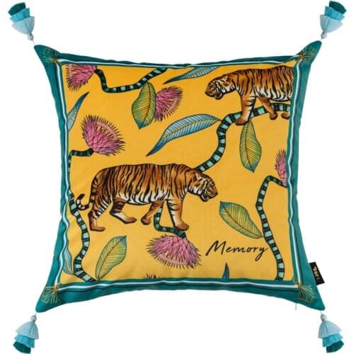 Animal Cheetah Leopard Throw Pillow Cover Cushion Case Velvet Decorative 18" Square Yellow Luxury Heavy Tassel Soft Boho Design